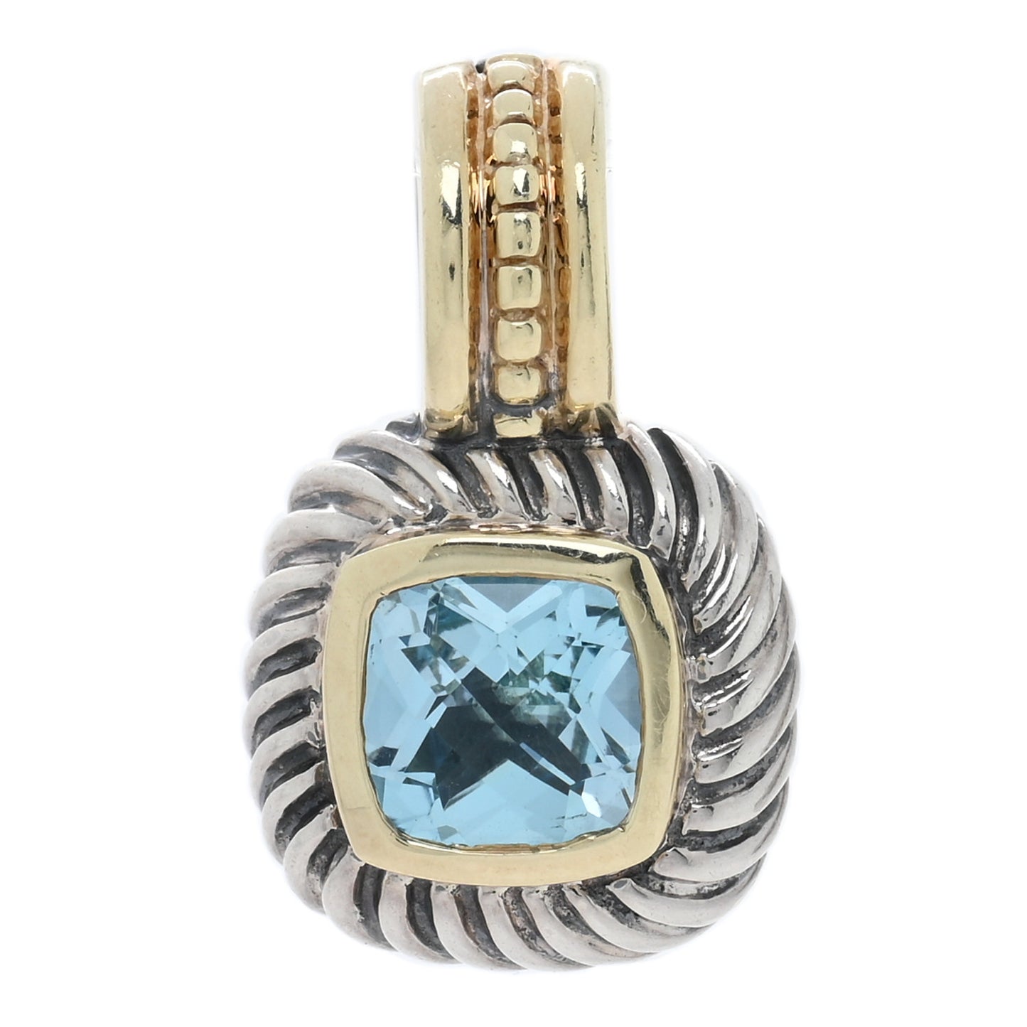 Sterling Silver 14K Yellow Gold Blue Topaz 7mm Albion Enhancer Pendant