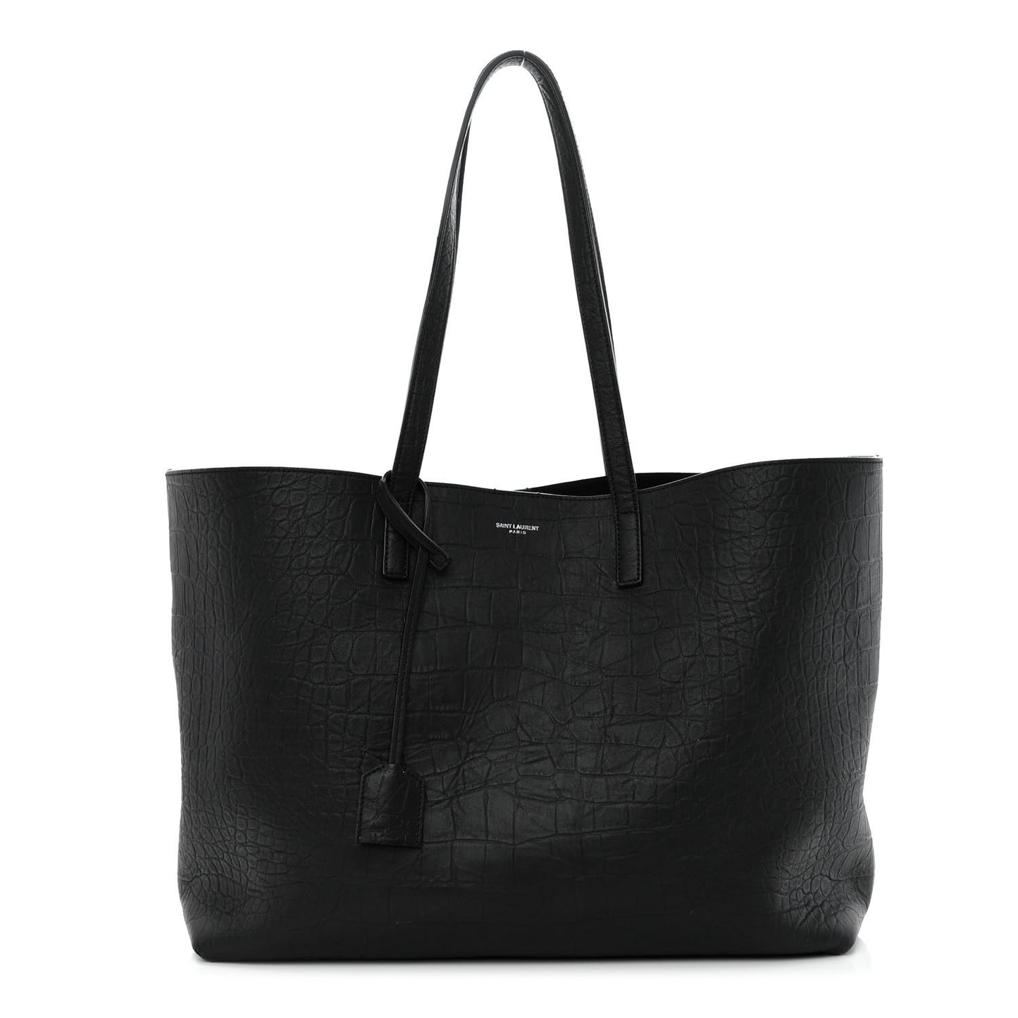 Calfskin Crocodile Embossed Large Shopper Tote Black