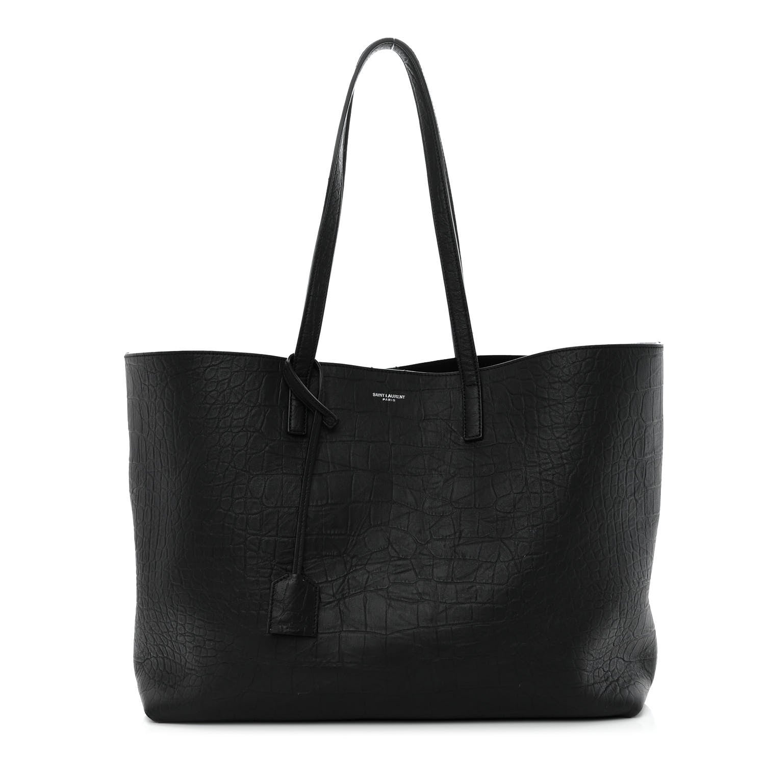 Saint Laurent Calfskin Crocodile Embossed Large Shopper Tote Black 3 of 11