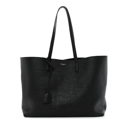 Saint Laurent Calfskin Crocodile Embossed Large Shopper Tote Black 3 of 11