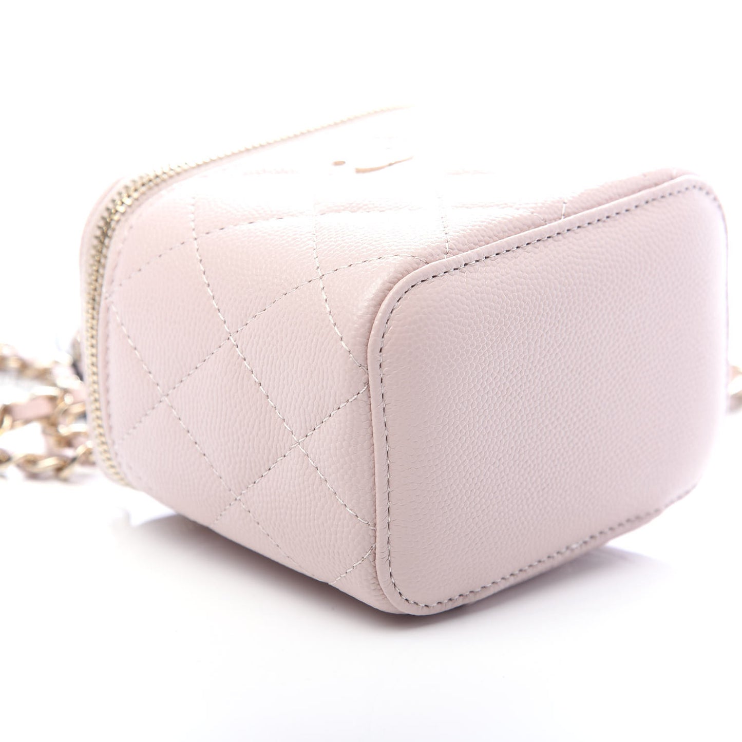 Caviar Quilted Mini Vanity Case With Chain Light Pink
