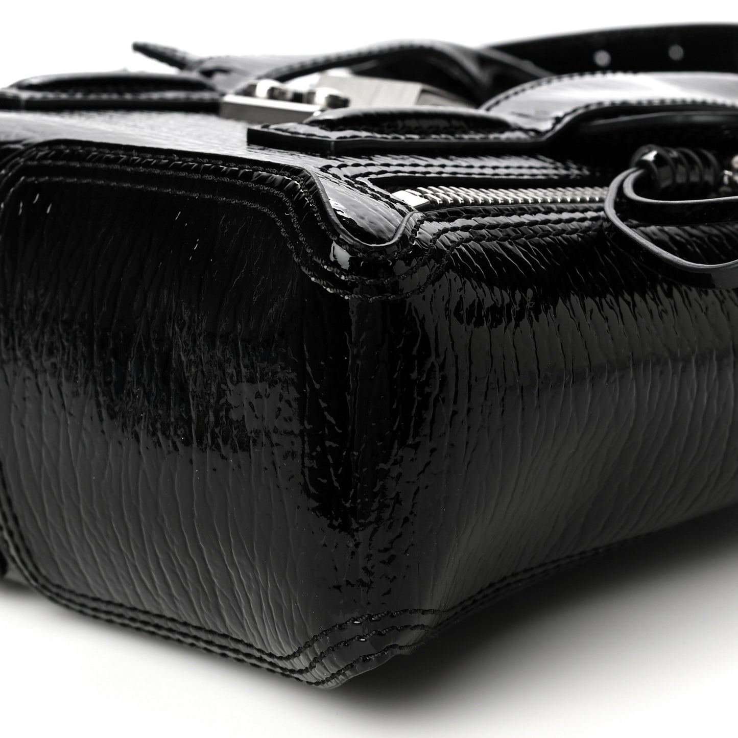Textured Patent Mini Pashli Satchel Black