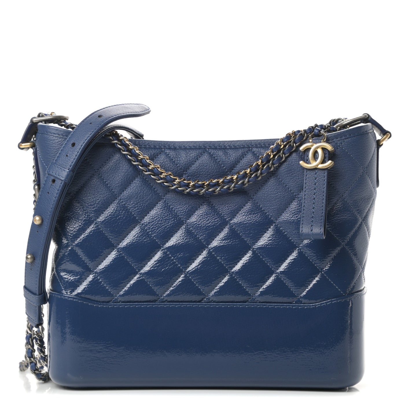 Patent Goatskin Quilted Medium Gabrielle Hobo Blue