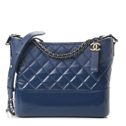 Chanel Patent Goatskin Quilted Medium Gabrielle Hobo Blue 1 of 12