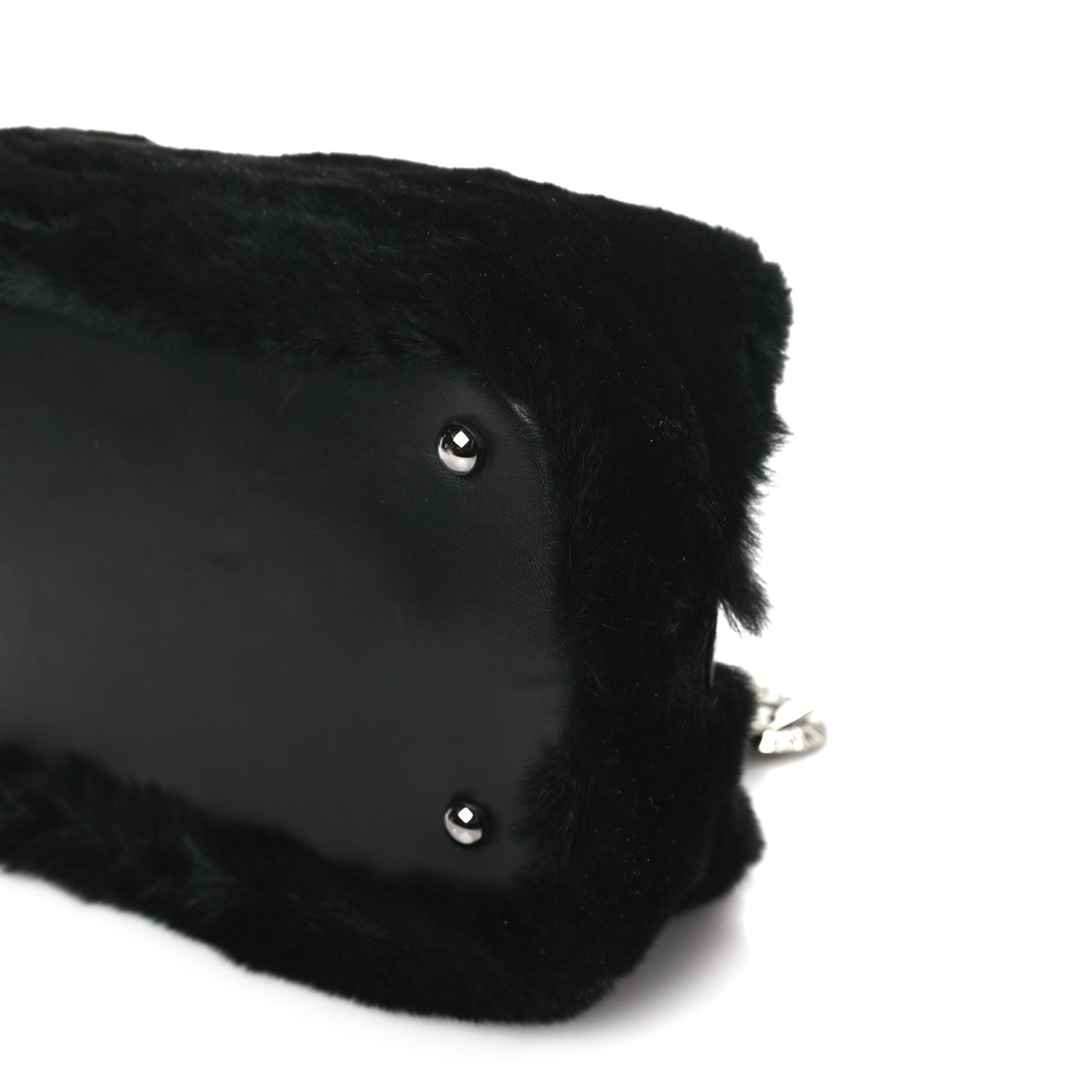 Rabbit Fur Baguette Crystal CC Bag Black