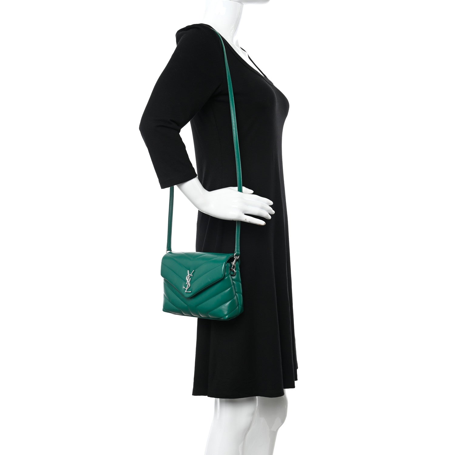 Saint Laurent Calfskin Y Quilted Monogram Toy Loulou Crossbody Bag Green Field 2 of 10
