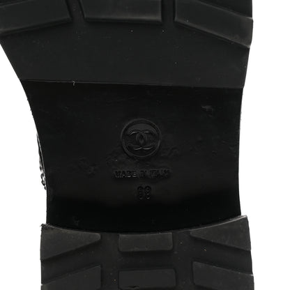 Chanel Shiny Calfskin Velvet Pearl Combat Short Boots 39 Black 7 of 9
