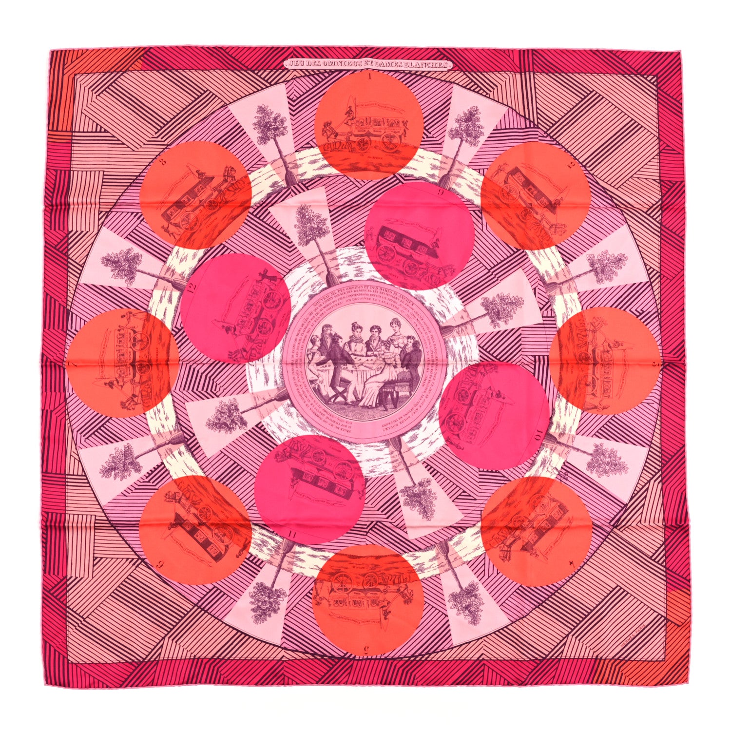 Hermes Silk Jeu Des Omnibus Remix Scarf 90 Rose Corail Fuchsia 1 of 3