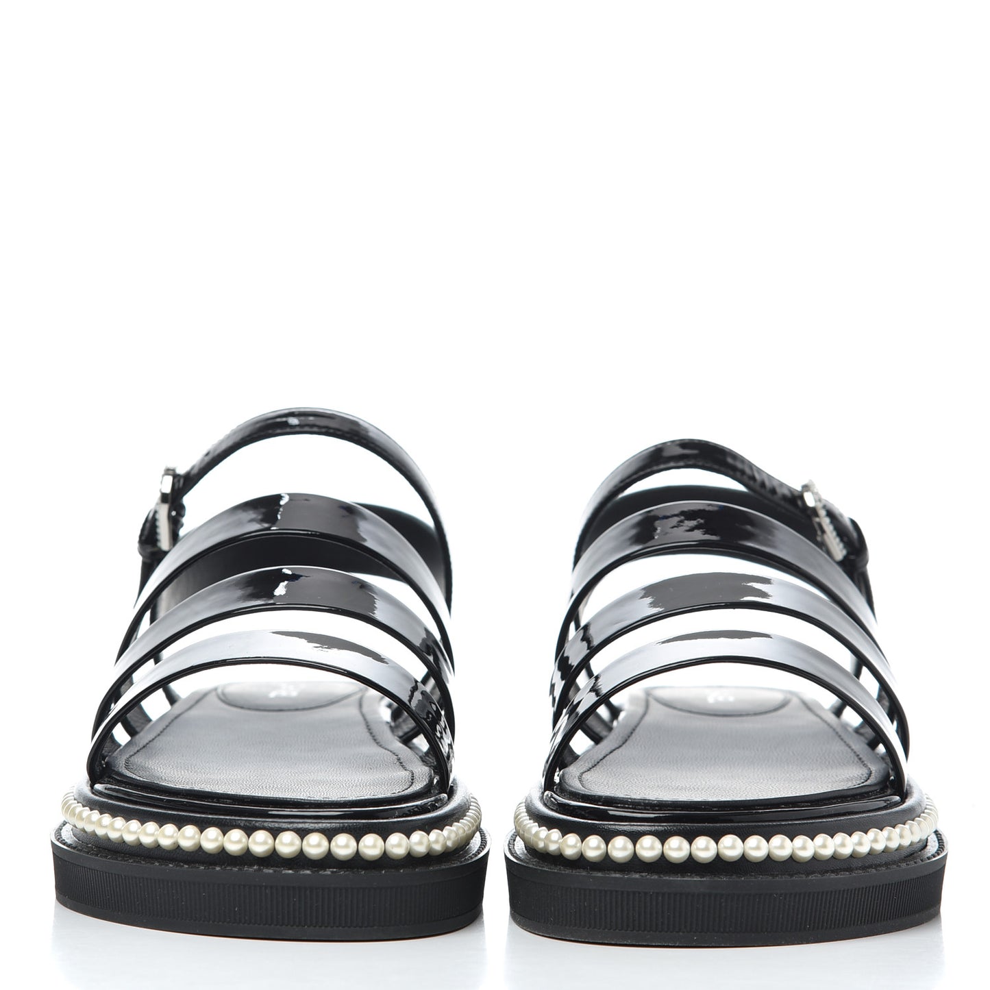 Patent Calfskin Pearl Platform Sandal 39 Black