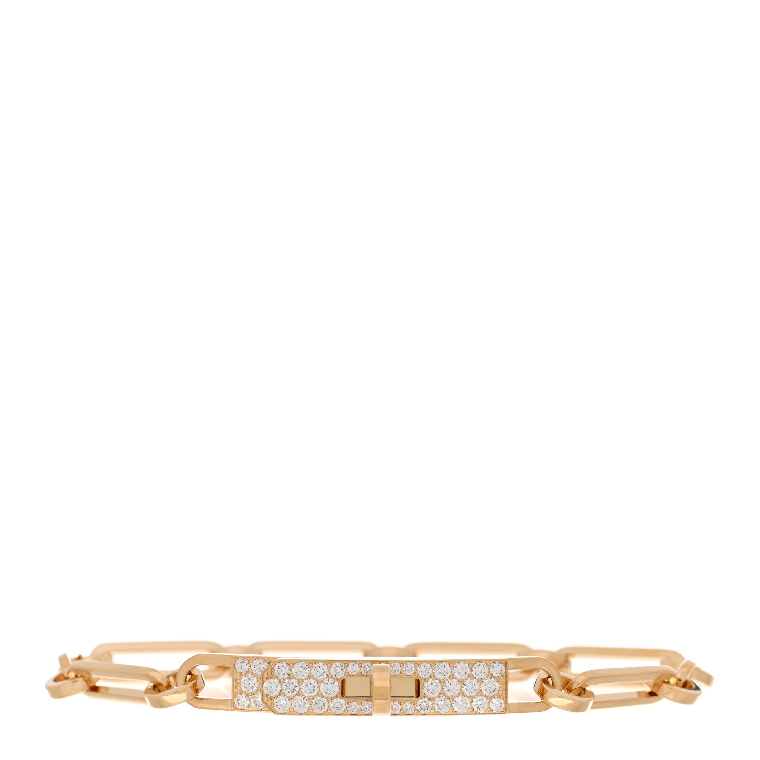 Hermes 18K Yellow Gold Diamond Pave PM Kelly Chaine Bracelet SH 1 of 4