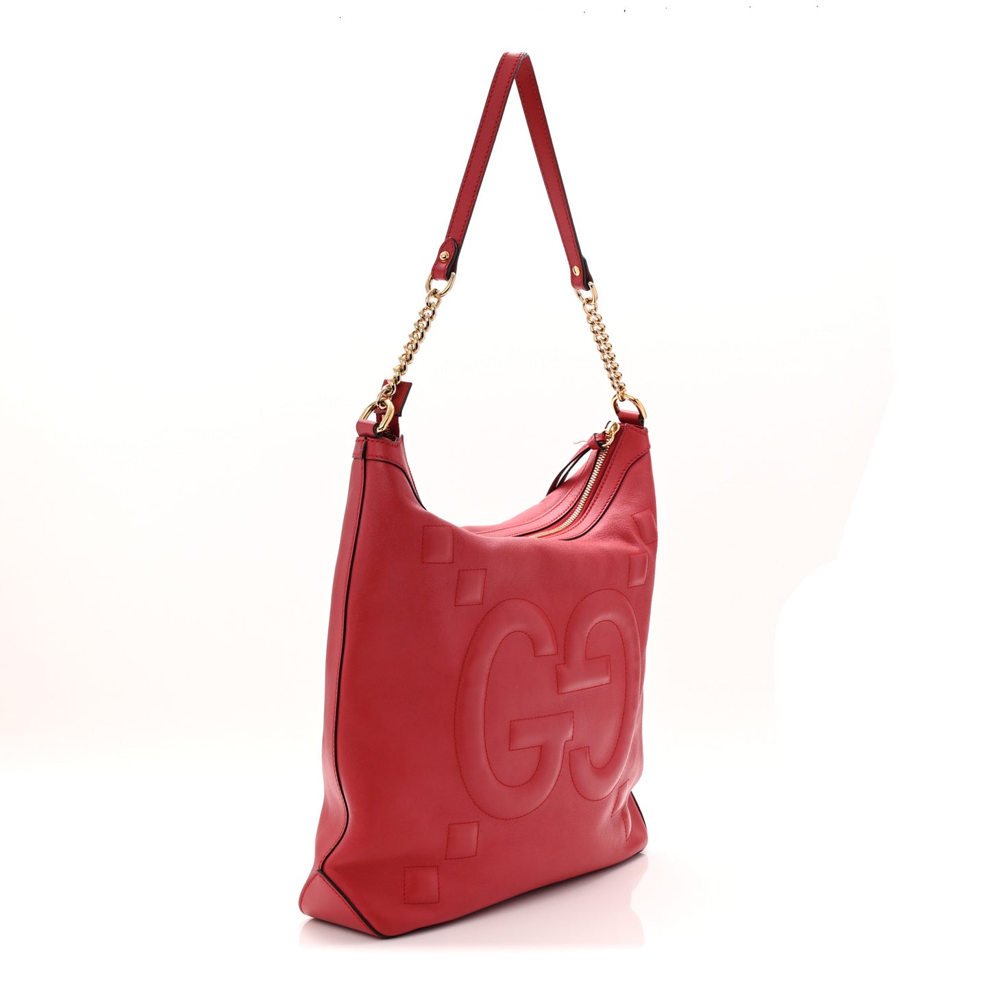 Apollo Calfskin GG Dadini Embroidered Chain Hobo Hibiscus Red