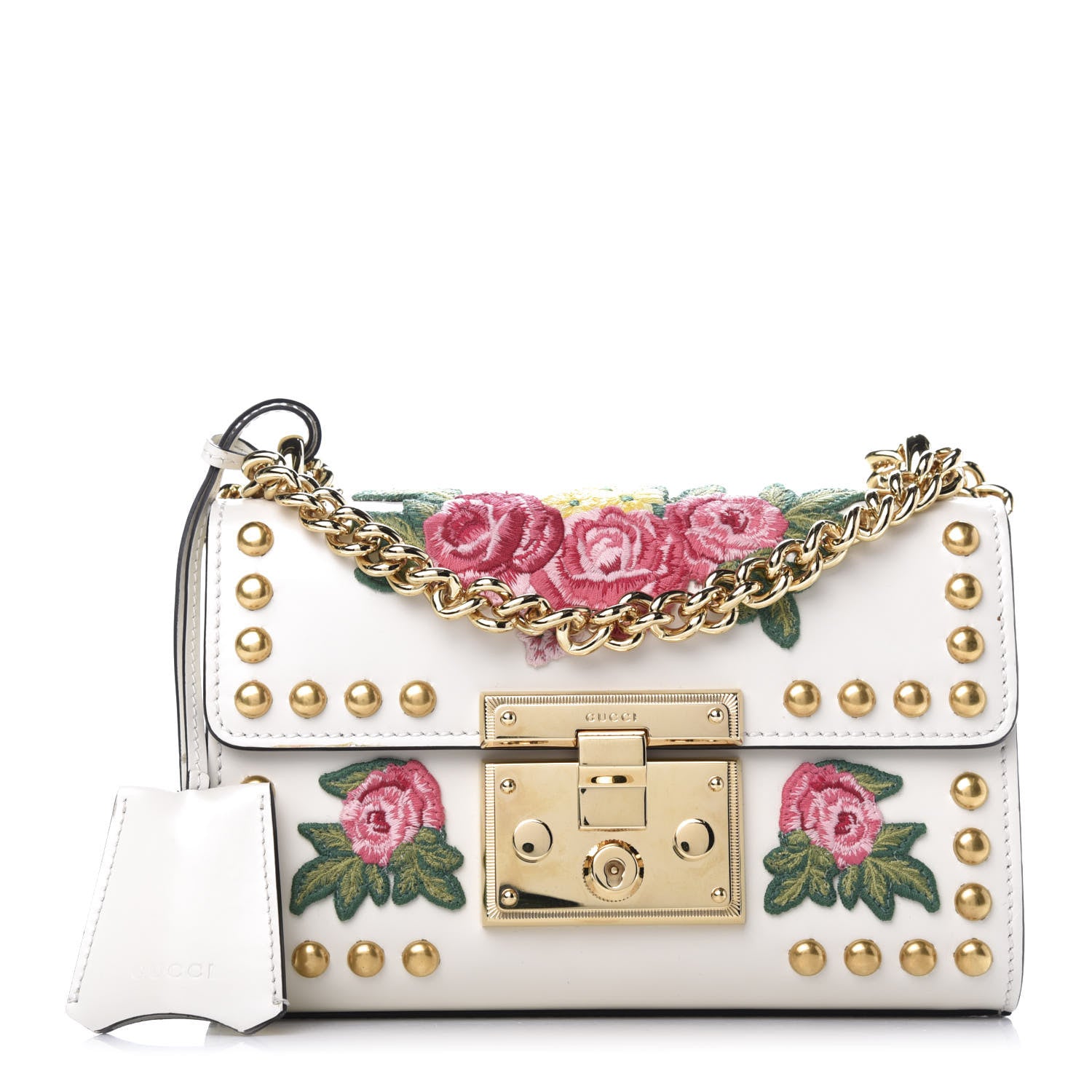 Gucci Calfskin Floral Embroidered Small Padlock Shoulder Bag White 1 of 9