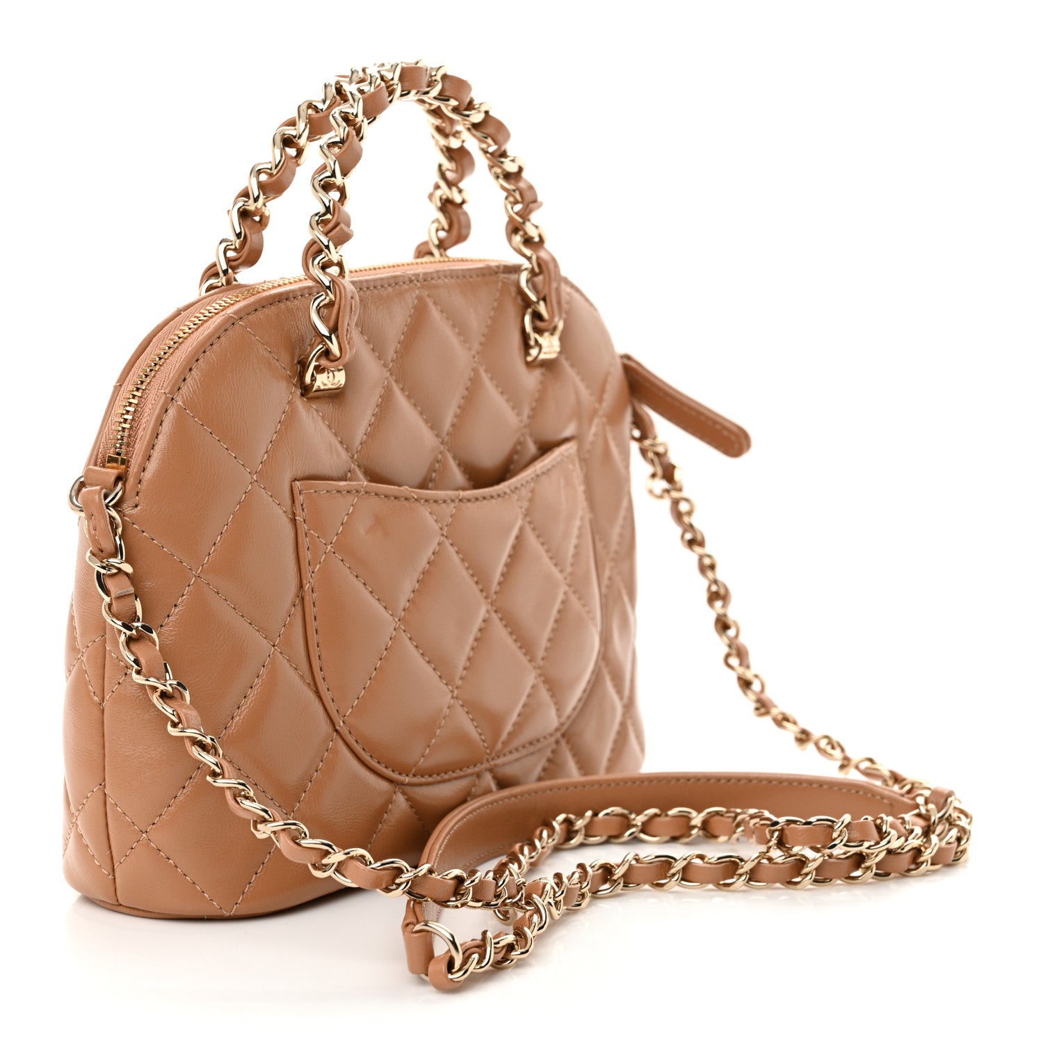 Chanel Shiny Lambskin Quilted Shiny Coco Clutch With Chain Dark Beige 3 of 10