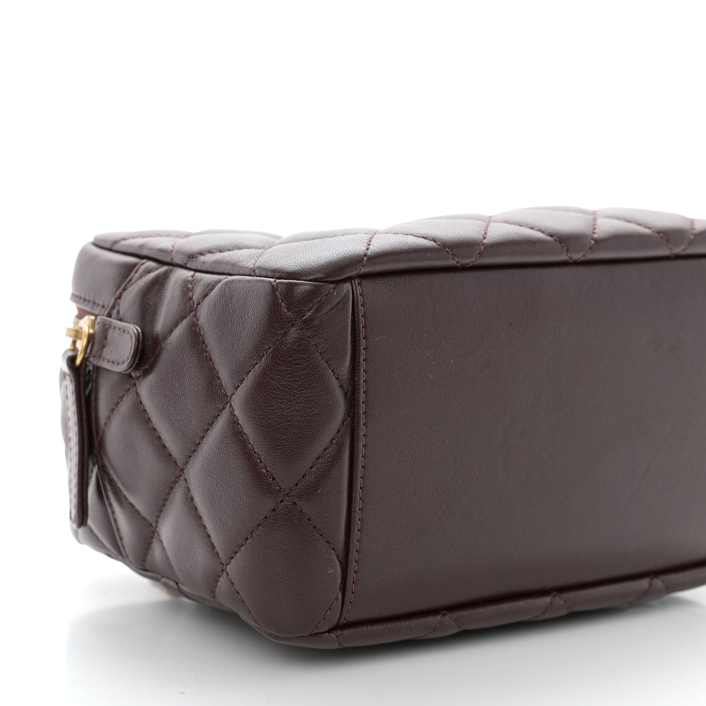 Lambskin Quilted Mini Wenge Wood Bowling Bag Burgundy