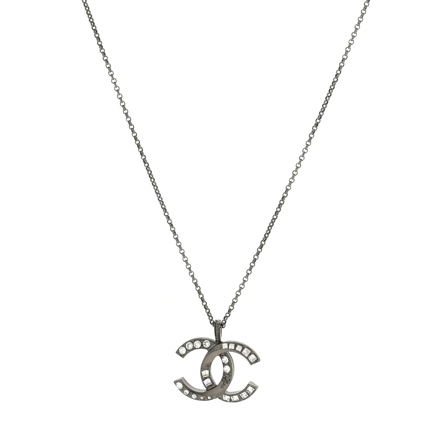 Chanel Baguette Crystal Large CC Necklace Silver 1 of 3