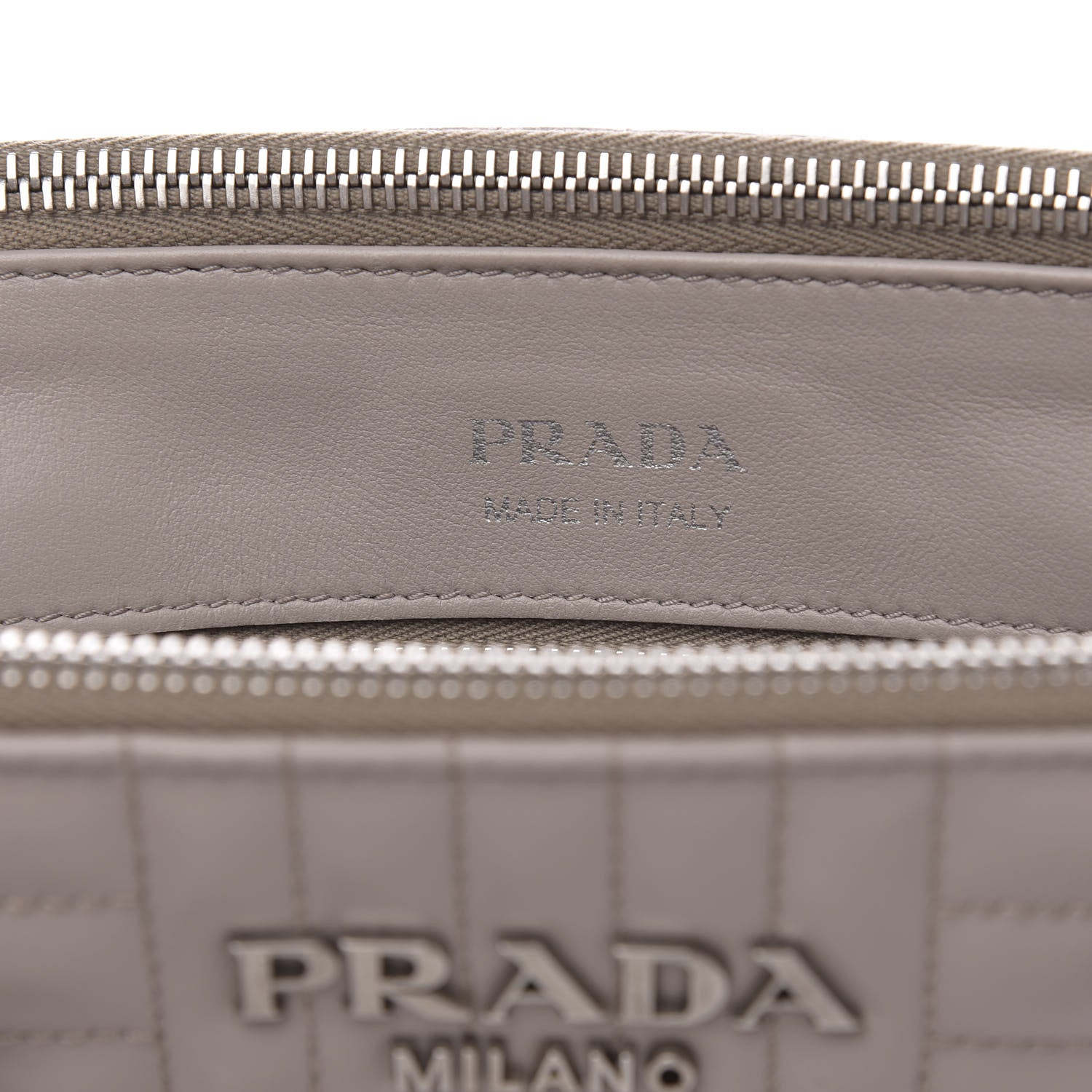 Prada Soft Calfskin Impunture Diagramme Double Zip Tote Pomice 6 of 10