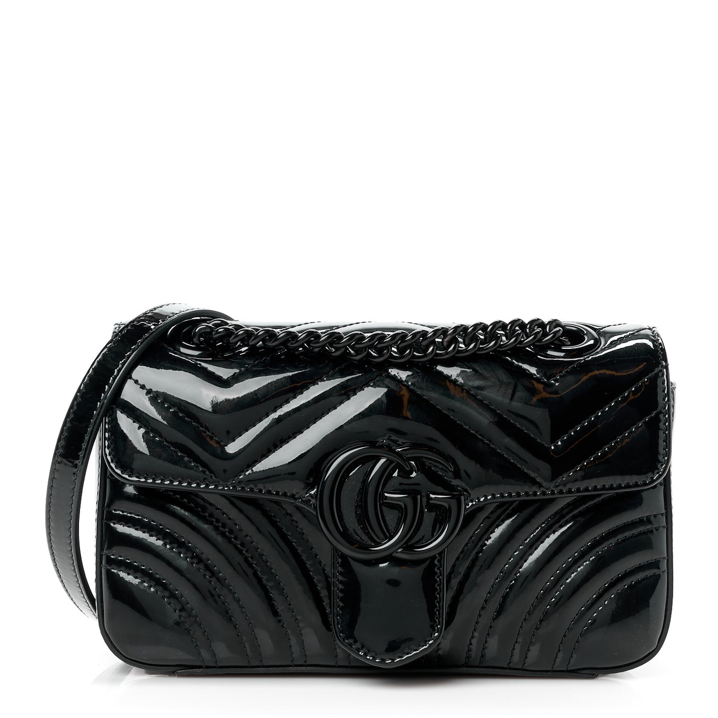 Patent Lambskin Matelasse Monochrome Mini GG Marmont Shoulder Bag Black
