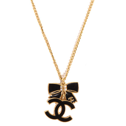 Chanel Enamel CC Bow Necklace Black 1 of 5
