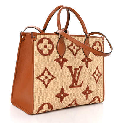Louis Vuitton Raffia Calfskin Monogram Giant Onthego MM Tan 3 of 9