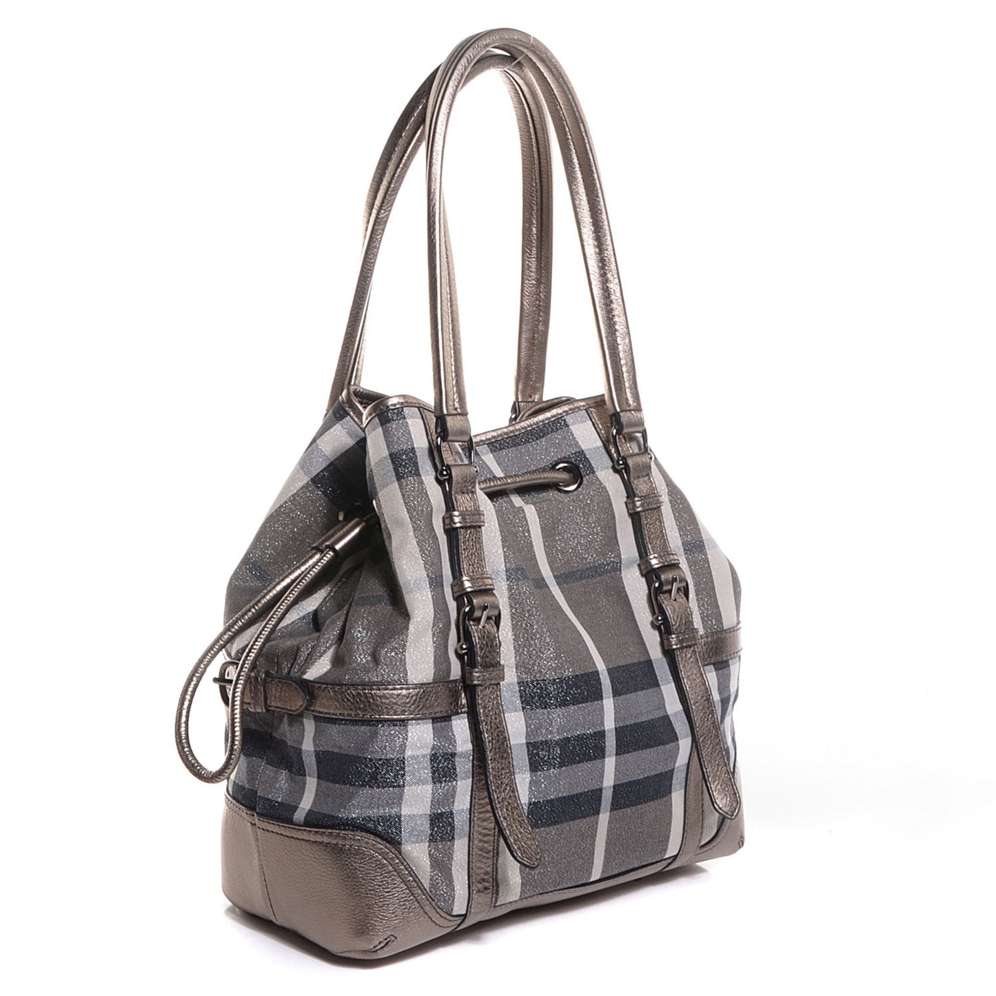 Leather Shimmer Check Tote