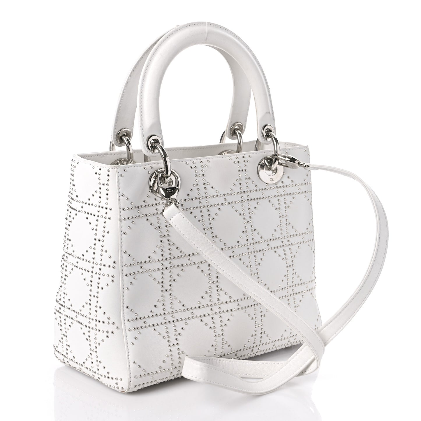 Lambskin Studded Cannage Medium Lady Dior White