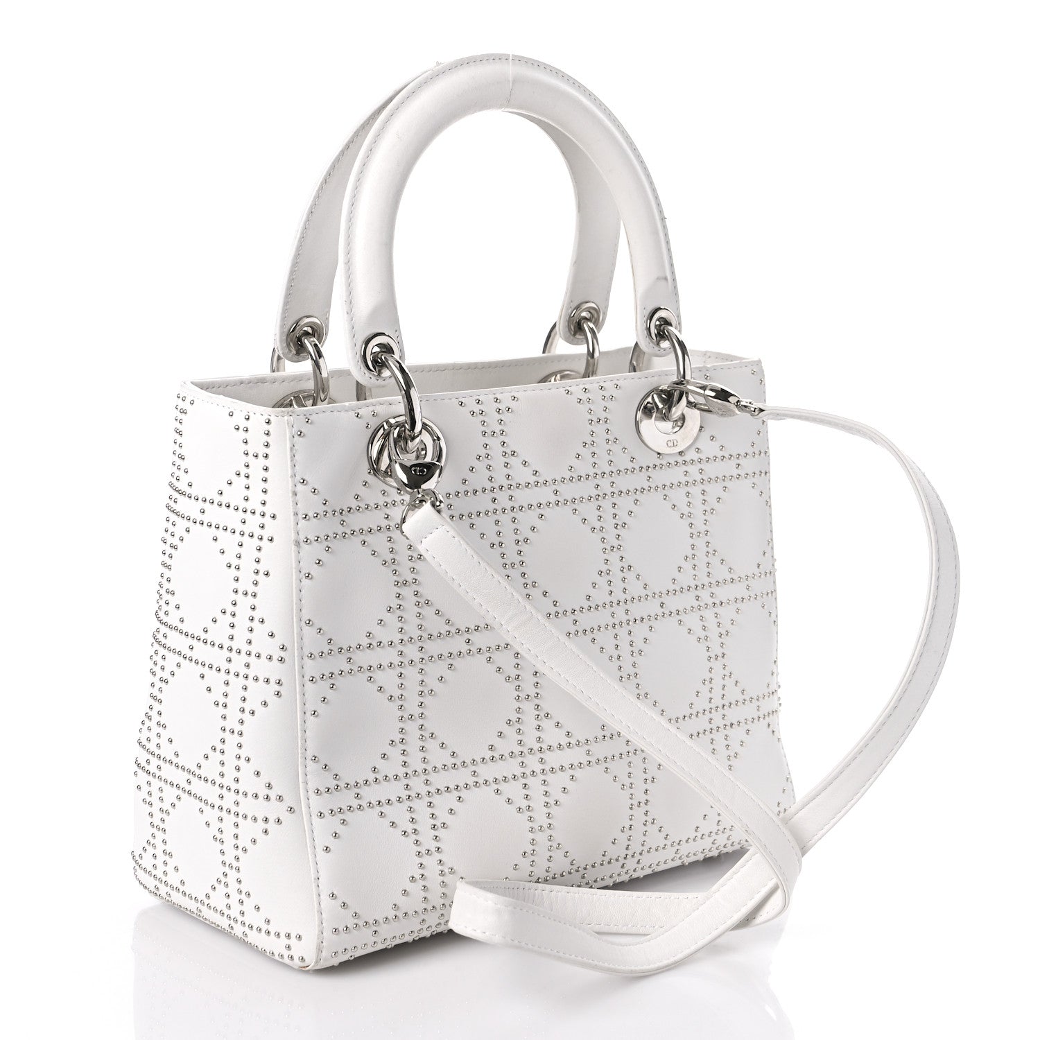 Christian Dior Lambskin Studded Cannage Medium Lady Dior White 3 of 19