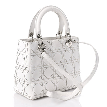 Christian Dior Lambskin Studded Cannage Medium Lady Dior White 3 of 19