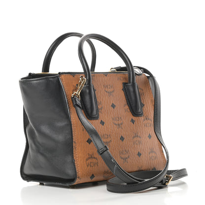 MCM Visetos Small Kathy Double Zip Tote Cognac Black 3 of 13
