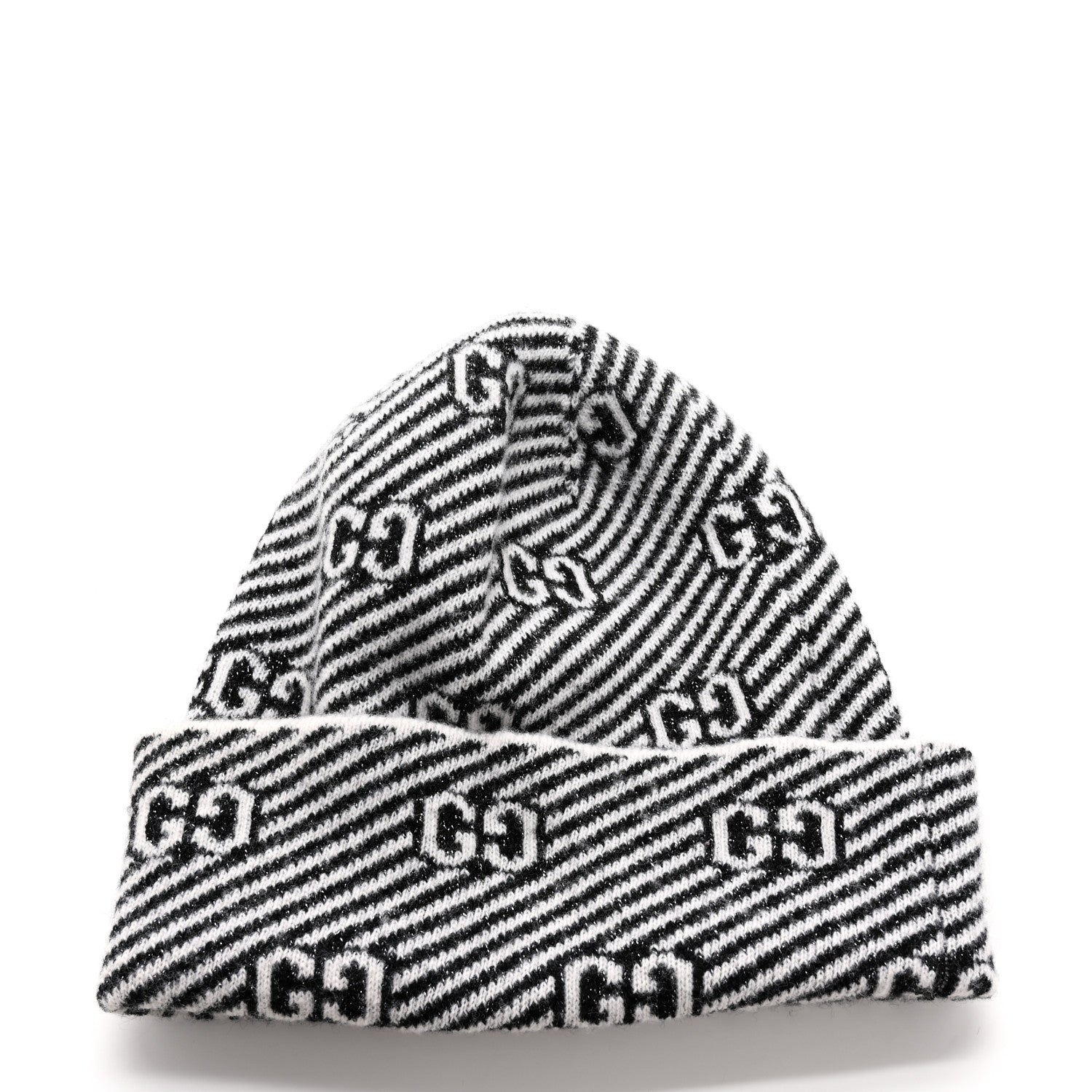 Gucci Wool GG Monogram Diagogy Beanie Hat S Black Ivory 3 of 5