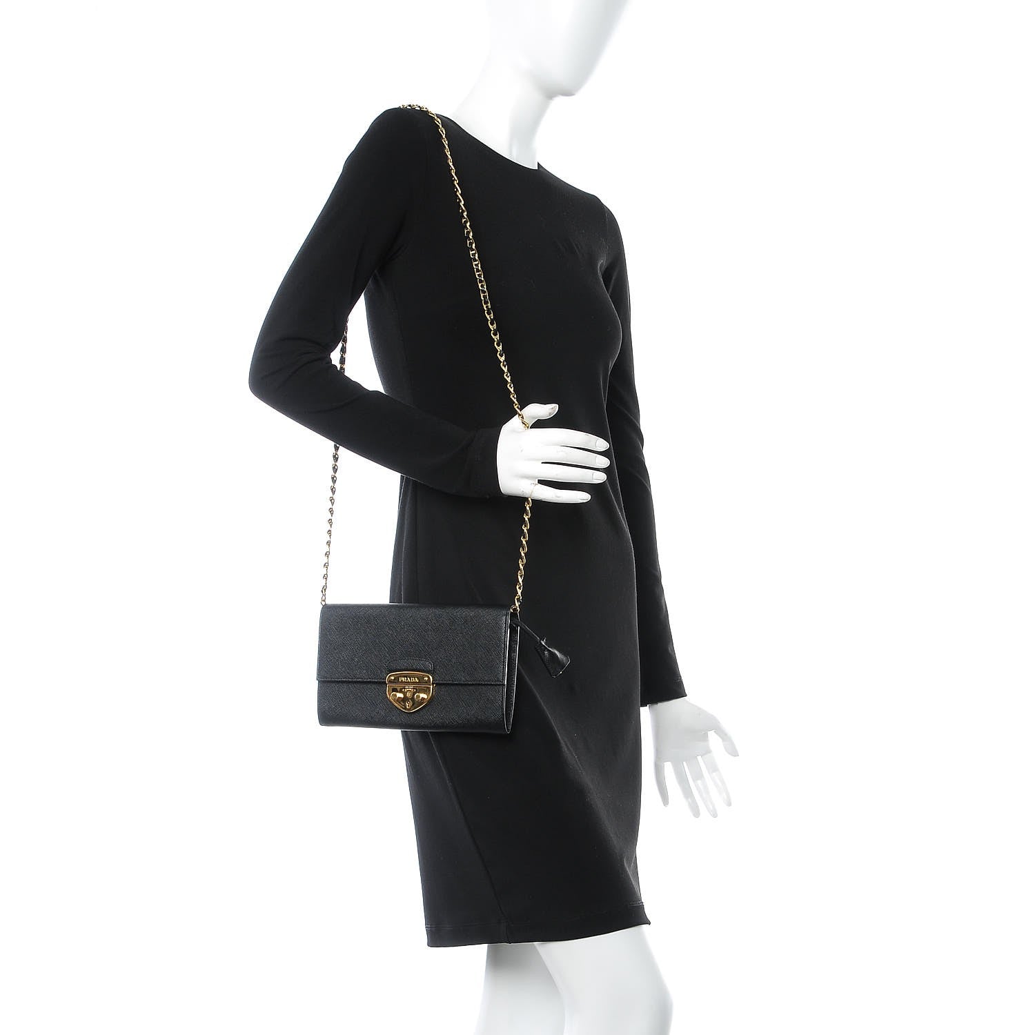 Prada Saffiano Lux Bandoliera Pochette Bag Black 2 of 7