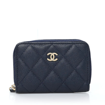 Chanel Caviar Quilted Zip Card Holder Navy 1 of 8