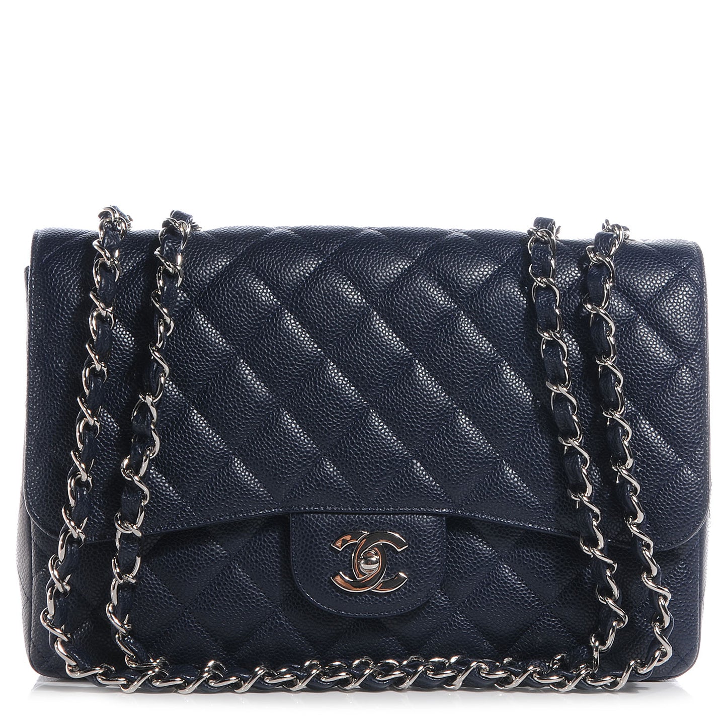 Caviar Jumbo Single Flap Dark Navy