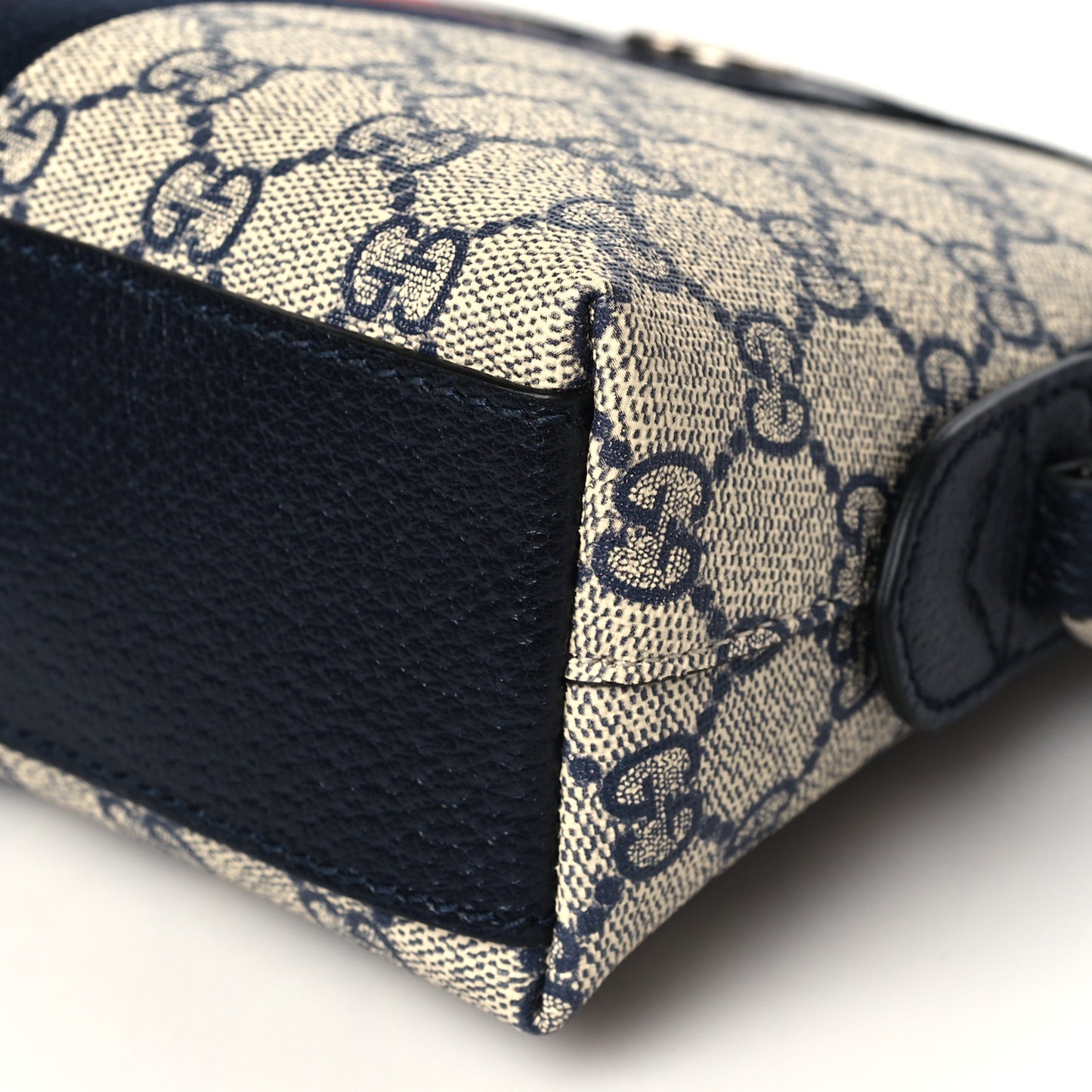 GG Supreme Monogram Textured Dollar Calfskin Web Small Ophidia Dome Shoulder Bag Beige Blue