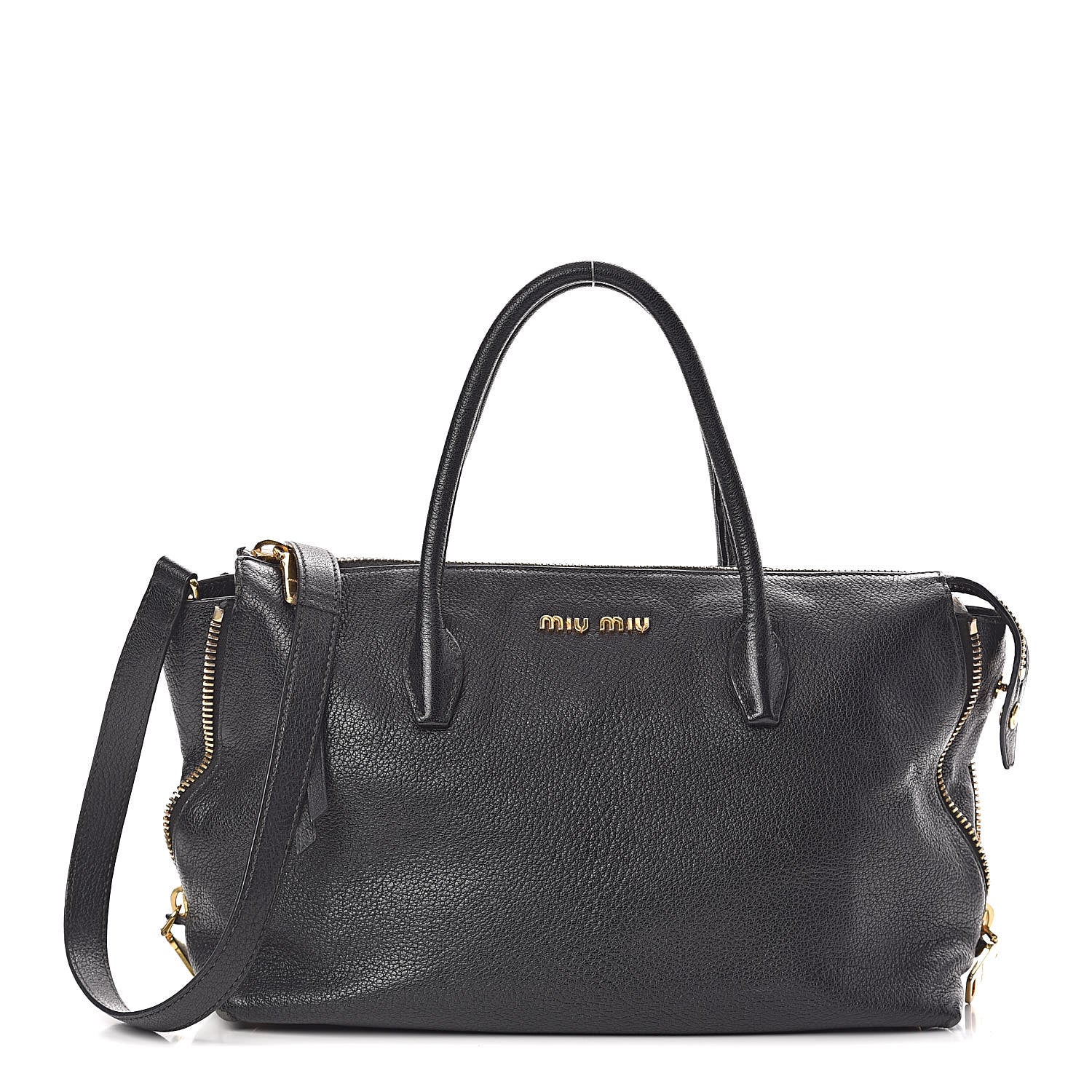 Miu Miu Goatskin Madras Zip Tote Black 1 of 22