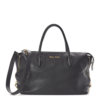 Miu Miu Goatskin Madras Zip Tote Black 1 of 22
