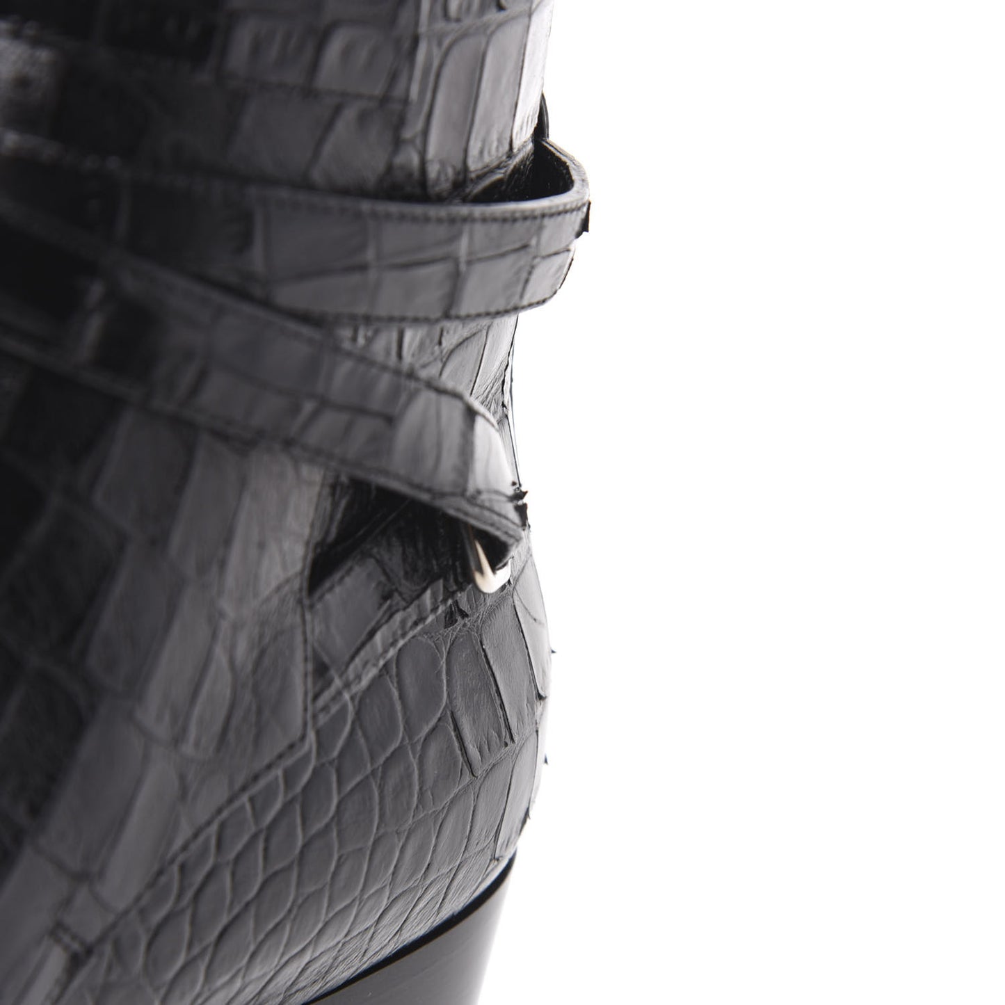 Calfskin Crocodile Embossed Blake Ankle Boots 40.5 Black