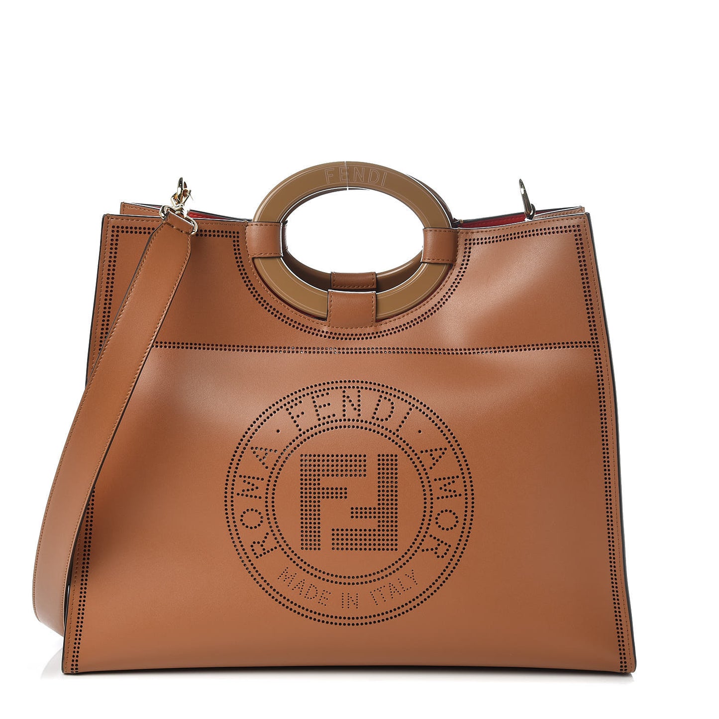 Vitello Liberty Plexiglass Stamp Patch Perforated Medium Runaway Shopper Tote Nocciola