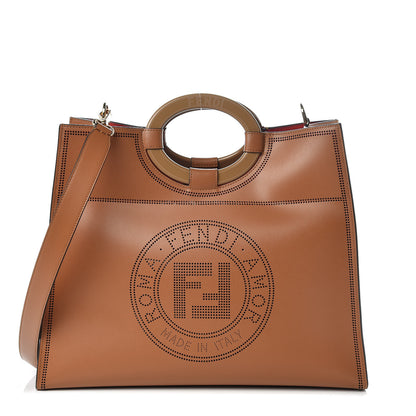 Fendi Vitello Liberty Plexiglass Stamp Patch Perforated Medium Runaway Shopper Tote Nocciola 1 of 9