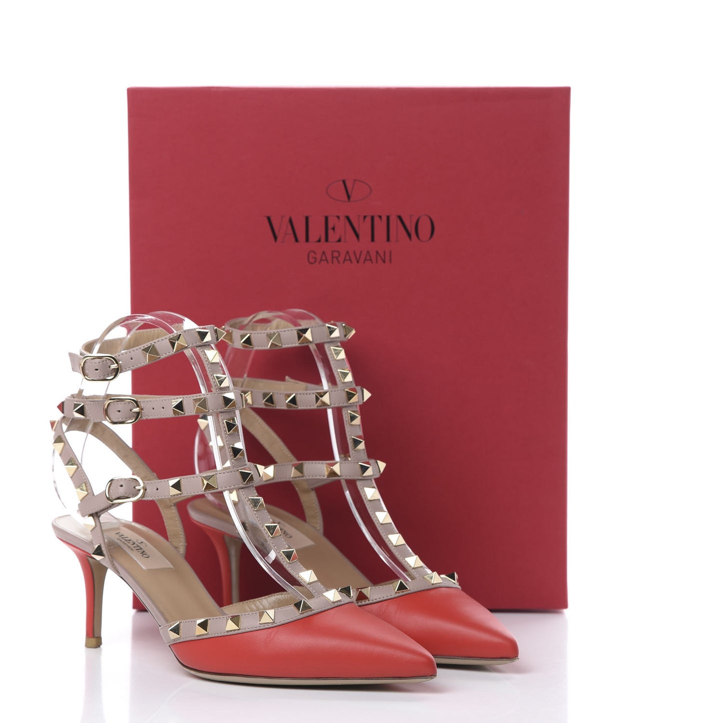 Nappa Rockstud Ankle Strap 65mm Pumps 38 Deep Coral Poudre