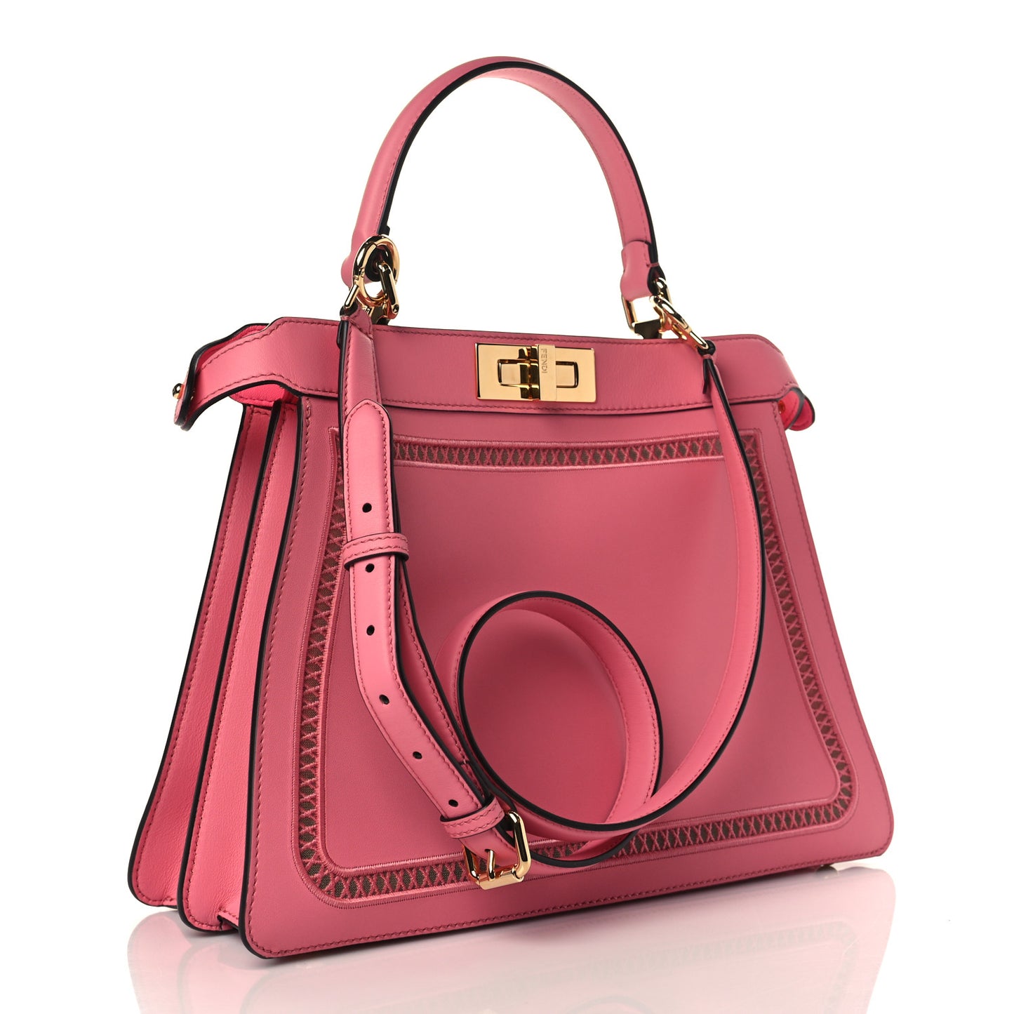 Calfskin Floral Ajour Embroidered Medium Peekaboo I SEE U Satchel Rosa