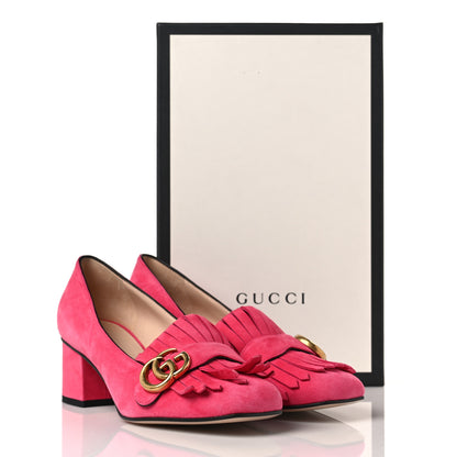 Gucci Kid Scamosciato GG Marmont Fringe 50mm Loafer Pumps 38.5 Hot Pink 8 of 8