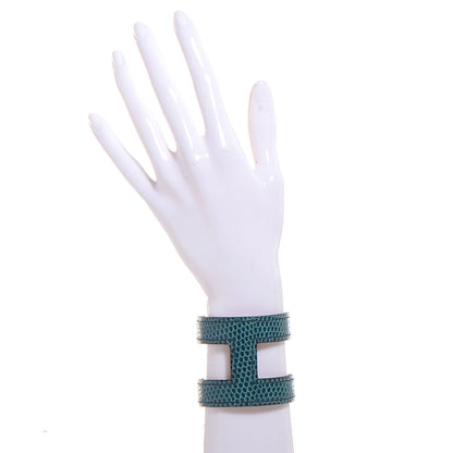 Hermes Lizard Ano Cuff Bleu Petrole 2 of 6