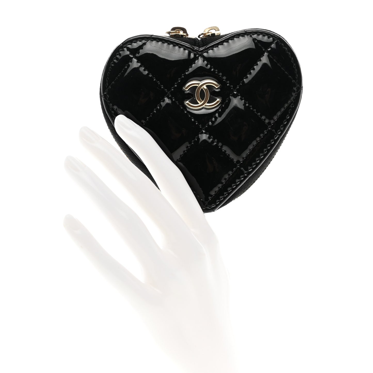 Patent Quilted Heart Zipped Coin Purse Black