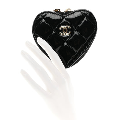 Chanel Patent Quilted Heart Zipped Coin Purse Black 2 of 7