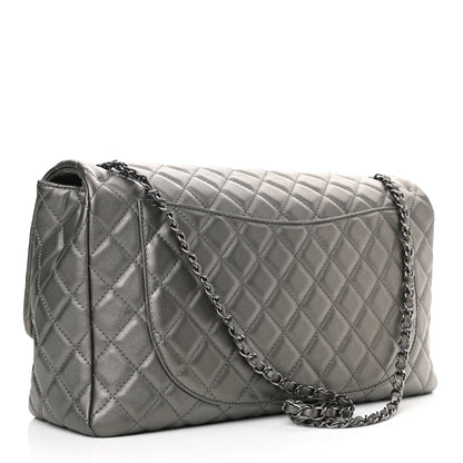 Chanel Metallic Calfskin Quilted Small XXL Travel Flap Bag Dark Silver 3 of 10