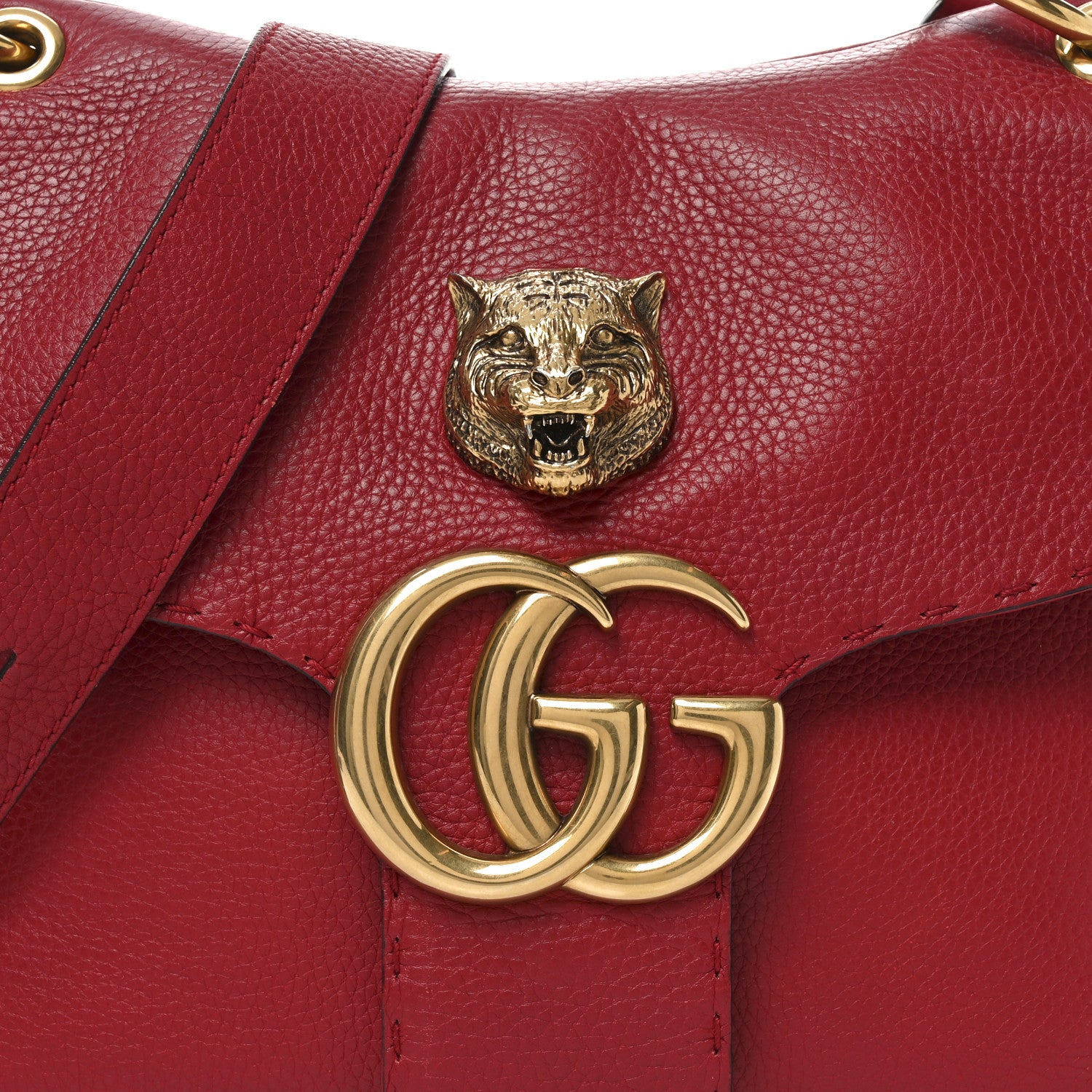 Gucci Cellarius Calfskin Feline GG Marmont Flap Shoulder Bag Vulcanic Red 8 of 10