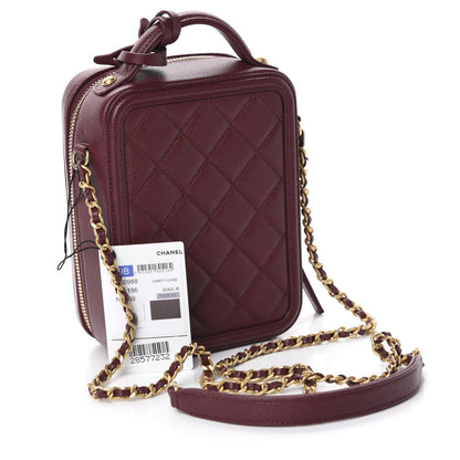 Chanel Caviar Quilted CC North South Filigree Vanity Case Burgundy 3 of 10