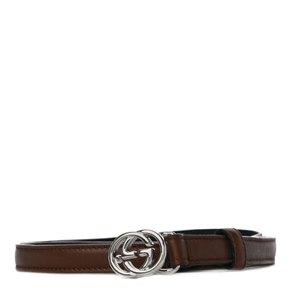 Gucci Moon Calfskin Nickel Interlocking G 20mm Belt 80 32 Brown 1 of 9