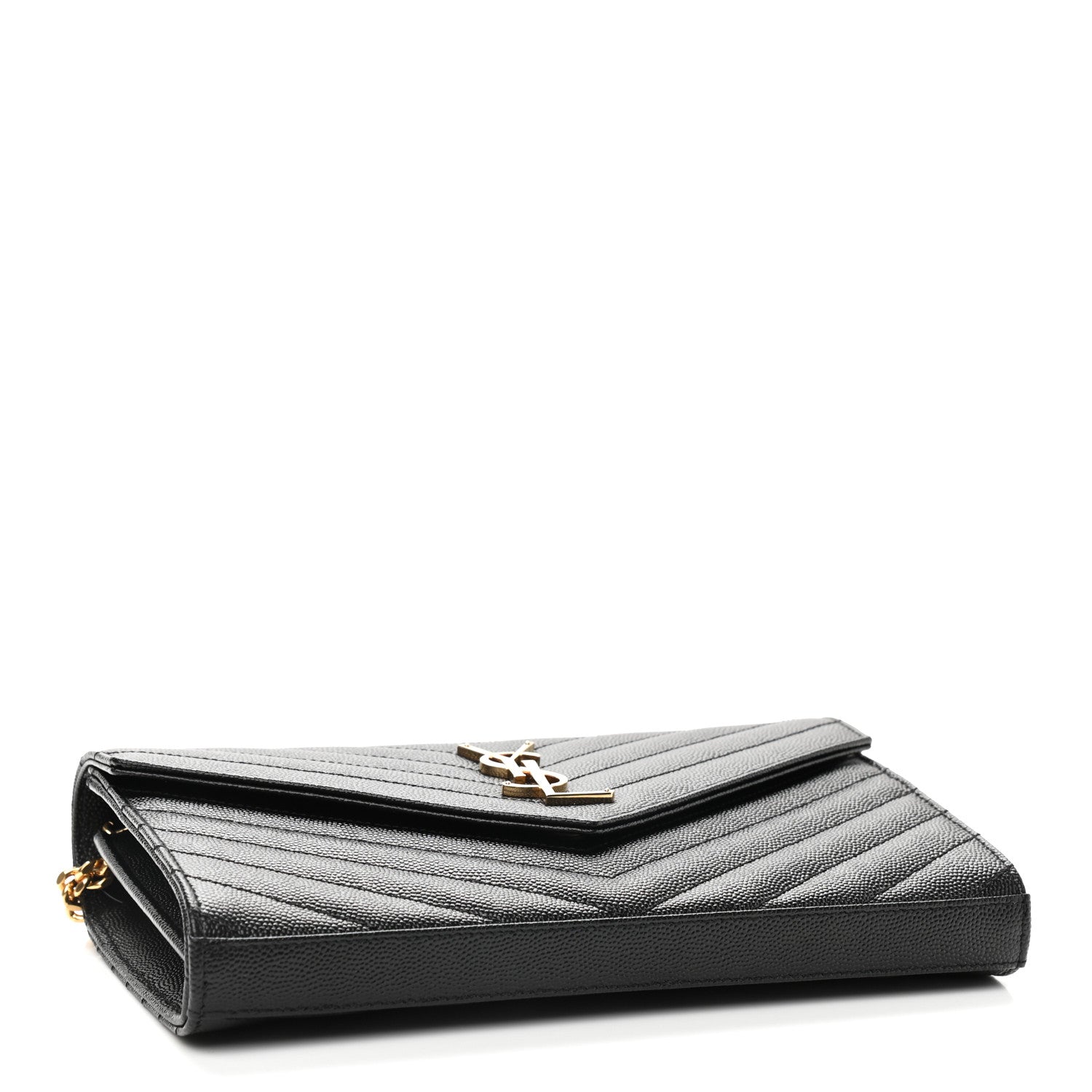 Saint Laurent Grain De Poudre Matelasse Chevron Monogram Chain Wallet Black 4 of 8