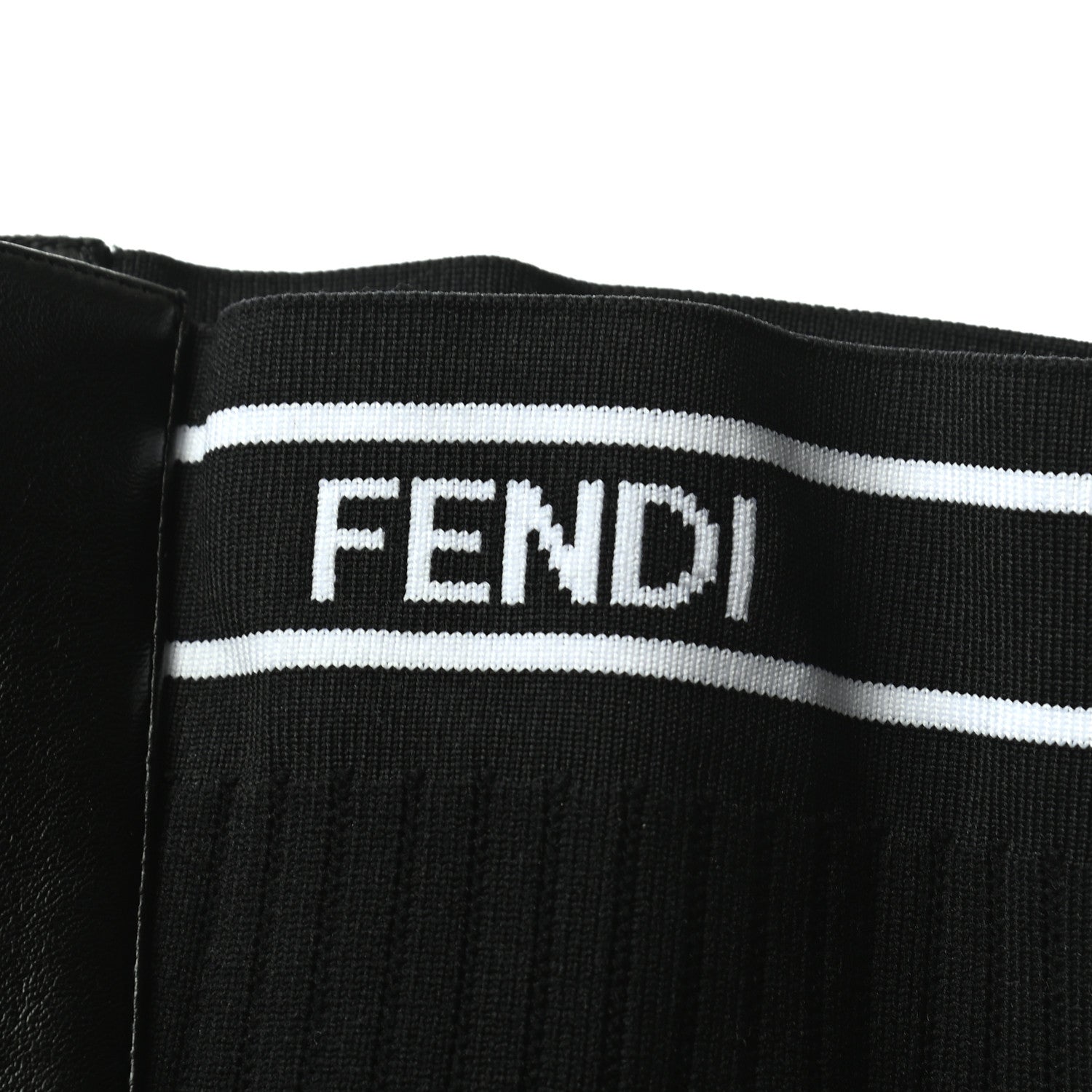 Fendi Nappa Stretch Fabric Logo Rockoko Thigh High Boots 37 Black White 7 of 7